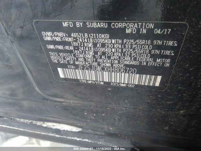 Subaru Forester Touring 2017 JF2SJGWCXHH806720 Image 9