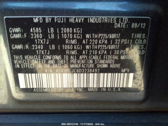 4S4BRCJC6D3238492 Subaru Outback 2.5i Limited
