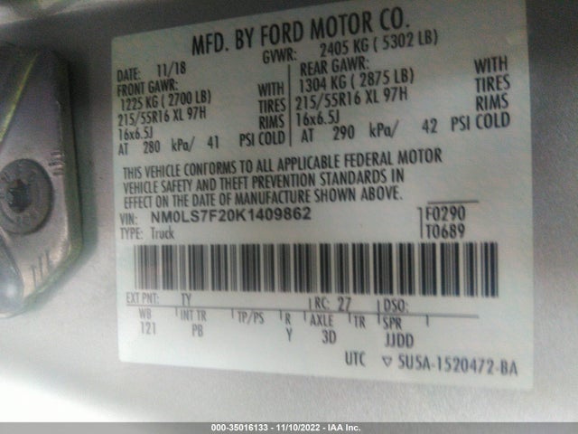 2019 Ford Transit Connect, VIN: NM0LS7F20K1409862
