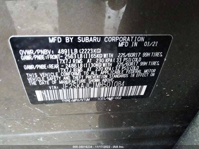 2021 Subaru Forester, VIN: JF2SKAJC1MH501084
