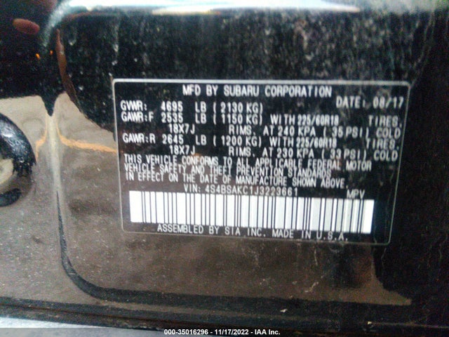 2018 Subaru Outback, VIN: 4S4BSAKC1J3223661