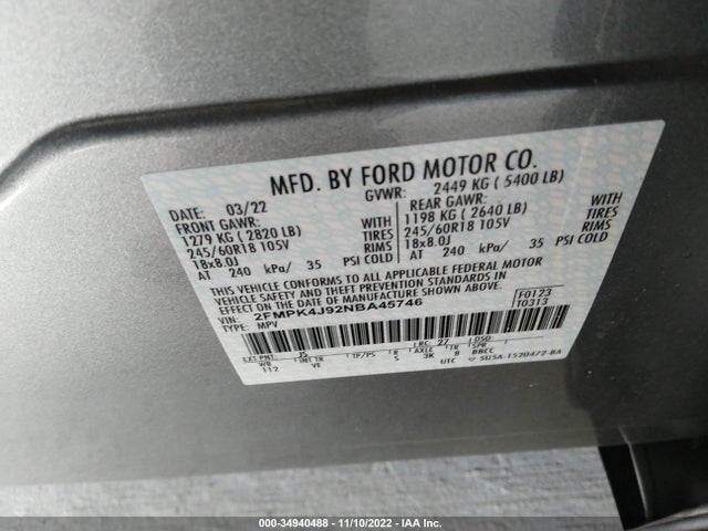 2022 Ford Edge, VIN: 2FMPK4J92NBA45746