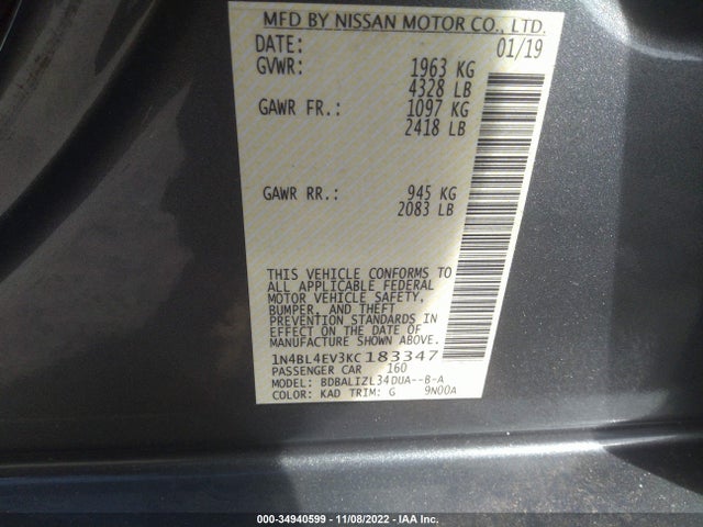 Nissan Altima 2.5 Sl 2019 1N4BL4EV3KC183347 Image 9