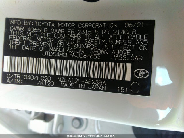 2022 TOYOTA COROLLA SE/SE NIGHTSHADE/APEX SE VIN: JTDS4MCE5NJ084653