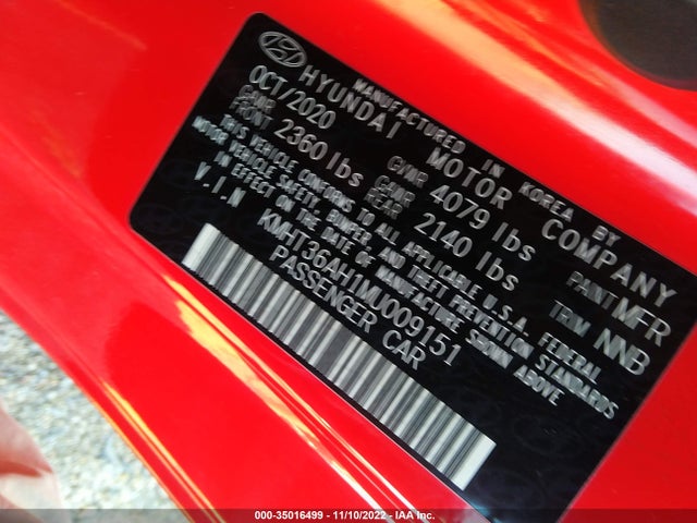 2021 Hyundai Veloster, VIN: KMHT36AH1MU009151