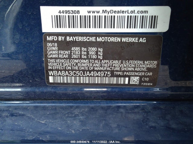 2018 BMW 3 Series, VIN: WBA8A3C50JA494975
