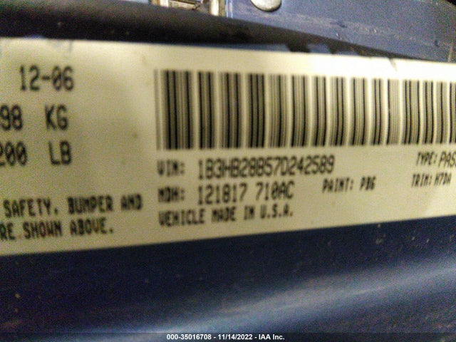 2007 DODGE CALIBER VIN: 1B3HB28B57D242589