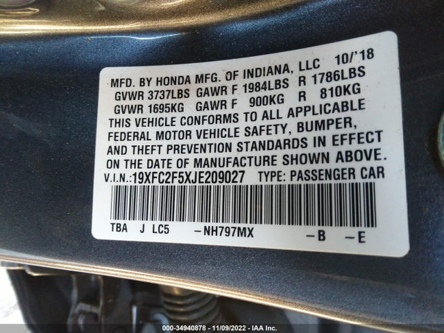 Honda Civic Sedan Lx 2018 19XFC2F5XJE209027 Image 10