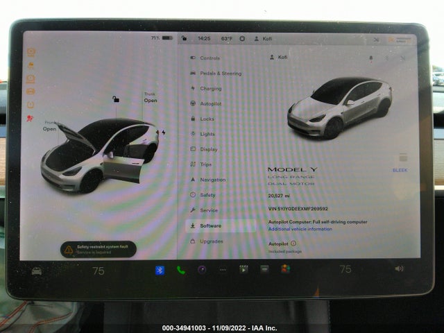 2021 TESLA MODEL Y LONG RANGE VIN: 5YJYGDEEXMF269592