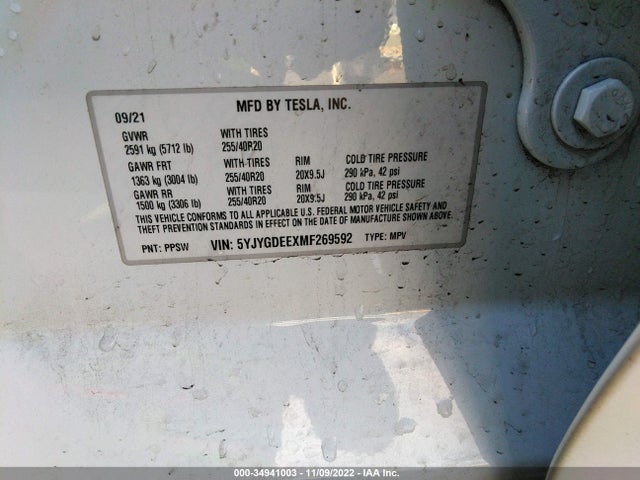 Tesla Model Y Long Range 2021 5YJYGDEEXMF269592 Image 11