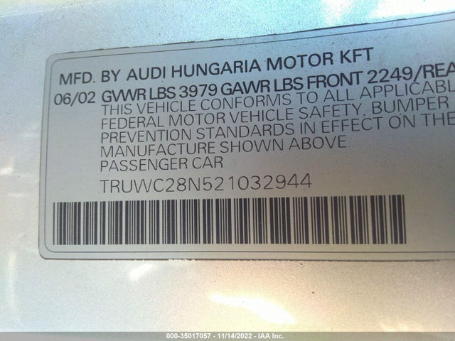 Audi TT 2002 TRUWC28N521032944 Image 10