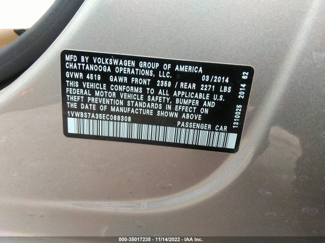1VWBS7A35EC088308 Volkswagen PASSAT SE