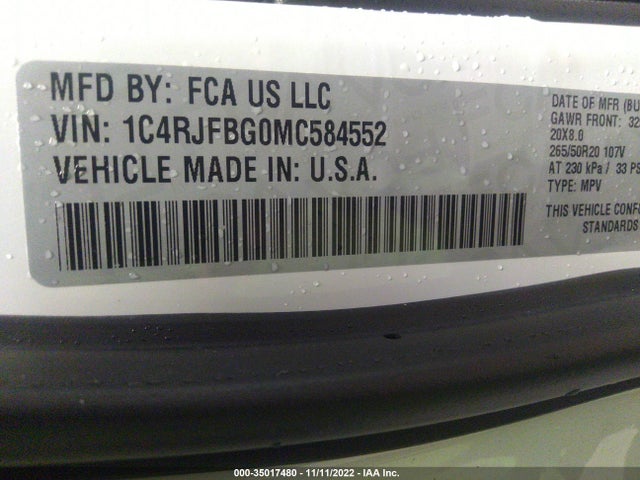 1C4RJFBG0MC584552 Jeep Grand Cherokee 80th Anniversary