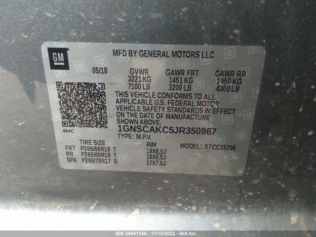 2018 Chevrolet Tahoe, VIN: 1GNSCAKC5JR350967