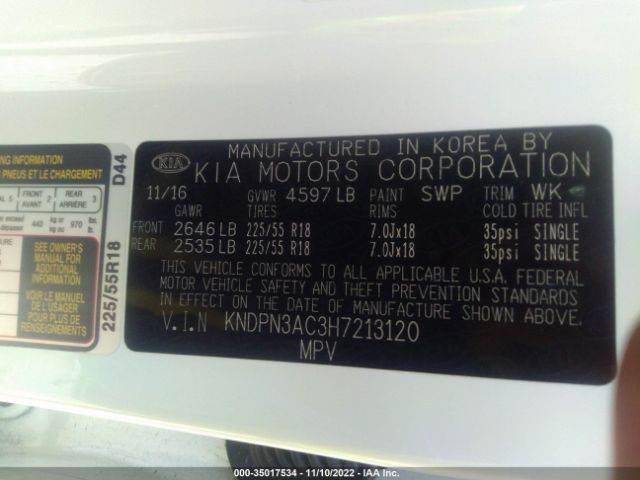 KNDPN3AC3H7213120 KIA Sportage Ex