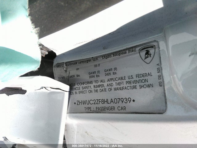 2017 Lamborghini Huracan, VIN: ZHWUC2ZF8HLA07939