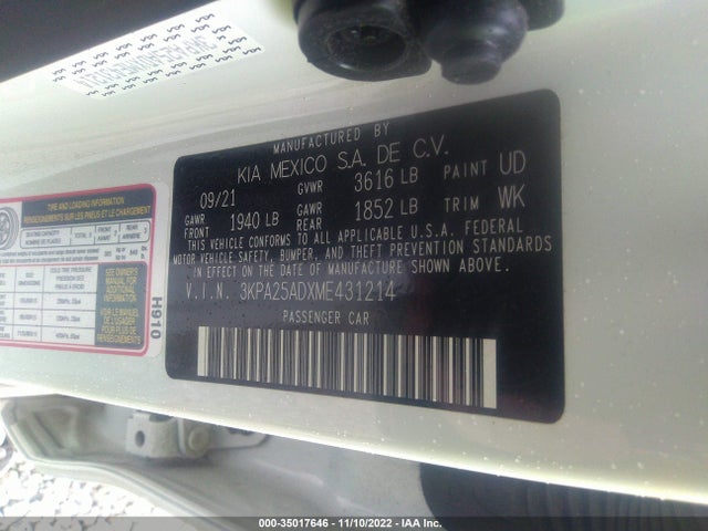 2021 Kia Rio, VIN: 3KPA25ADXME431214
