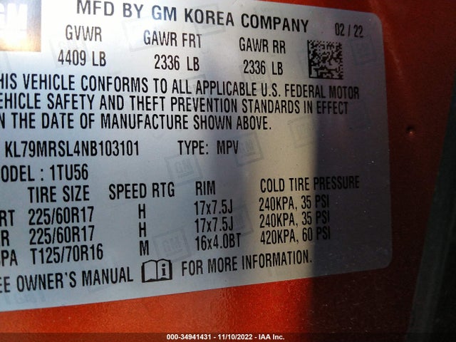 Chevrolet Trailblazer Lt 2022 KL79MRSL4NB103101 Image 9