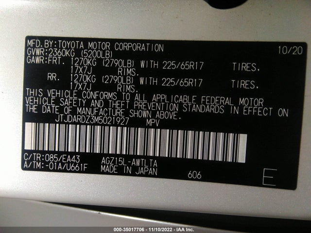 2021 Lexus NX, VIN: JTJDARDZ3M5021927