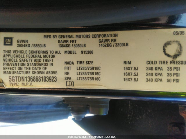 5GTDN136868103923 Hummer H3