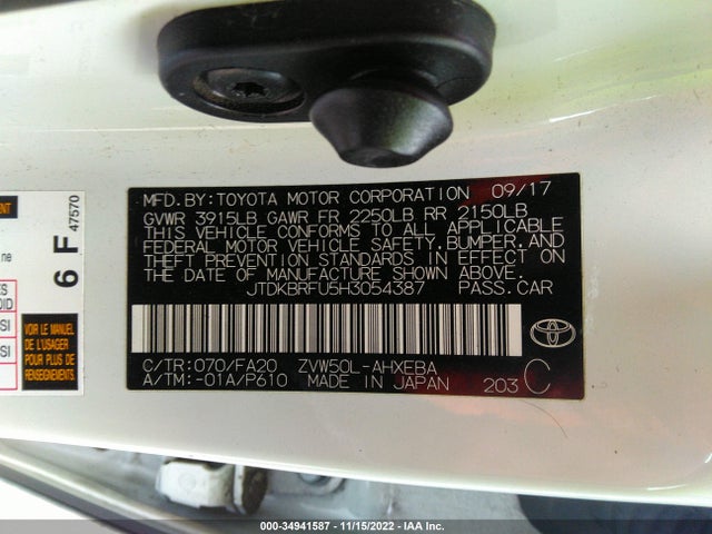 2017 Toyota Prius, VIN: JTDKBRFU5H3054387