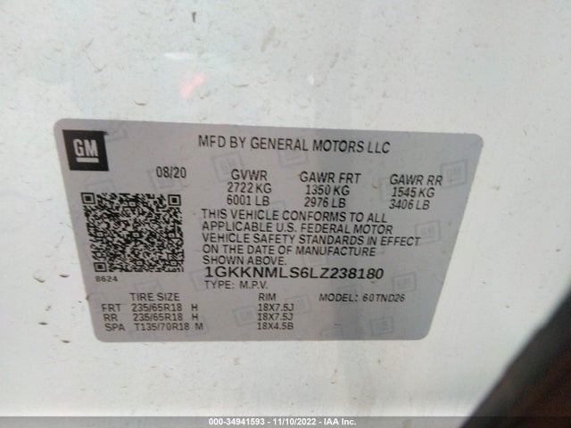 GMC ACADIA SLT 2020 1GKKNMLS6LZ238180 Image 9