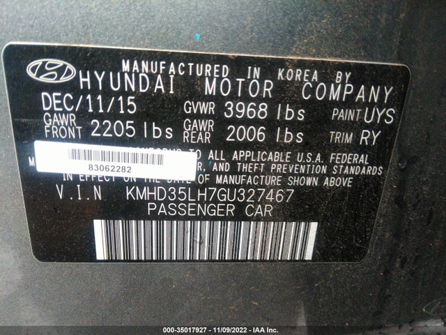 2016 HYUNDAI ELANTRA GT VIN: KMHD35LH7GU327467