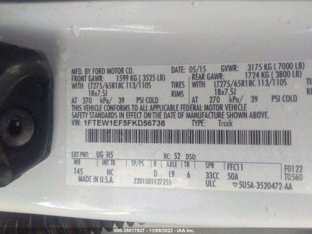 Ford F-150 Xlt/xl/lariat/platinum 2015 1FTEW1EF5FKD56738 Image 9