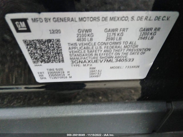 Chevrolet EQUINOX LT 2021 3GNAXUEV7ML340533 Image 9