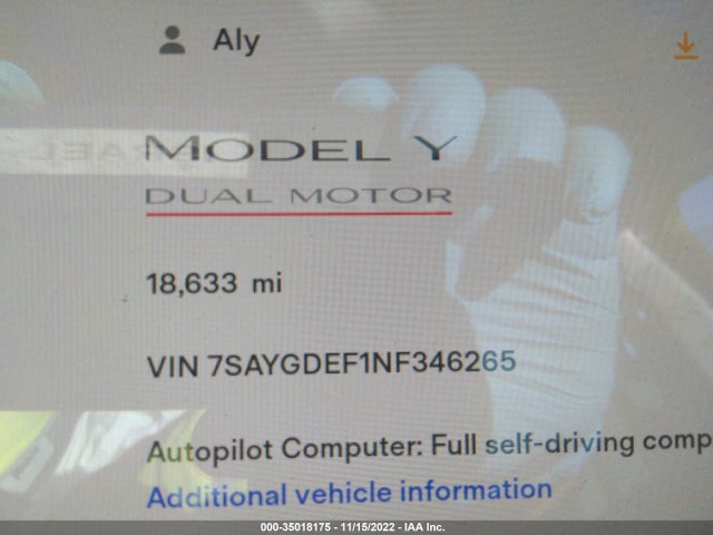 Tesla Model Y Performance 2022 7SAYGDEF1NF346265 Image 9