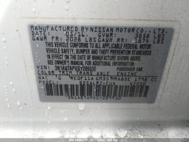2016 NISSAN SENTRA SR VIN: 3N1AB7APXGY289930