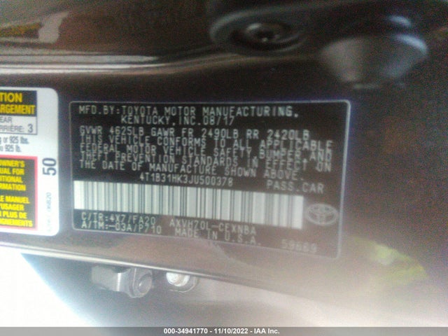 Продажа на аукционе авто 2018 Toyota Camry Hybrid, vin: 4T1B31HK3JU500378, номер лота: 34941770