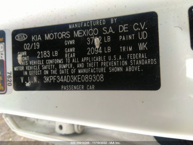 3KPF34AD3KE089308 KIA FORTE S
