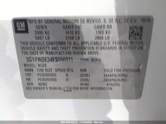 2015 Cadillac SRX, VIN: 3GYFNDE34FS556071
