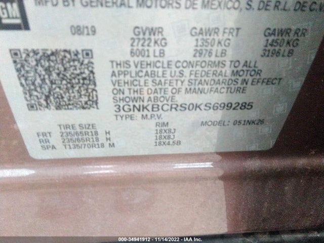 2019 Chevrolet Blazer, VIN: 3GNKBCRS0KS699285