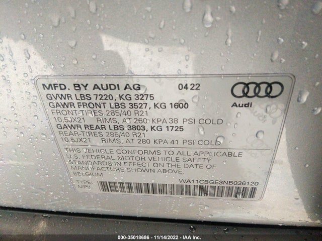 2022 Audi e-tron, VIN: WA11CBGE3NB036120