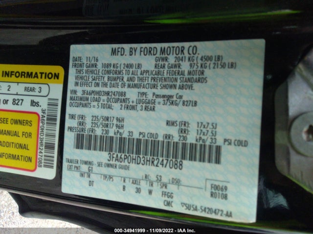2017 Ford Fusion, VIN: 3FA6P0HD3HR247088