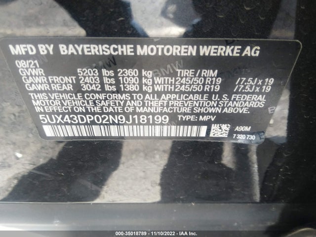 2022 BMW X3, VIN: 5UX43DP02N9J18199