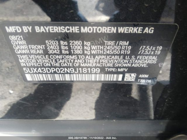 5UX43DP02N9J18199 BMW X3 Sdrive30i