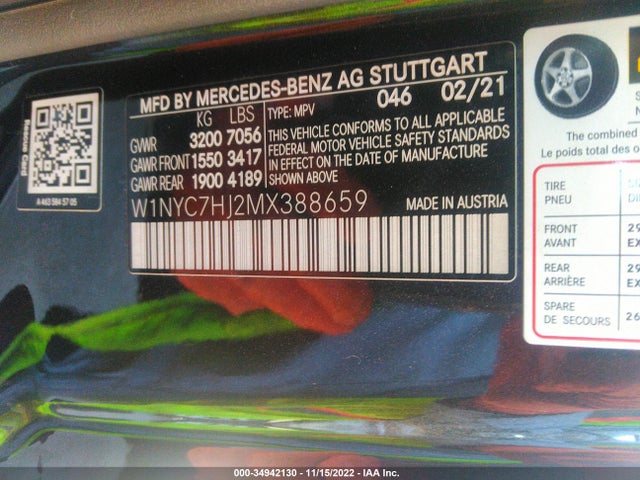 2021 Mercedes-Benz G-Class, VIN: W1NYC7HJ2MX388659