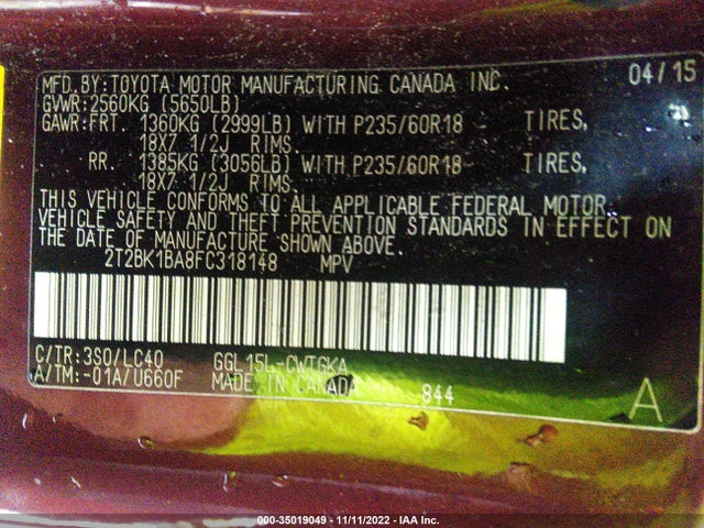 Lexus RX 350 2015 2T2BK1BA8FC318148 Image 10