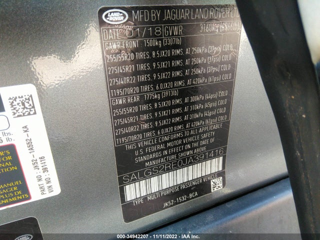 2018 Land Rover Range Rover, VIN: SALGS2RE0JA391416