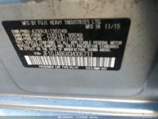 2016 Subaru Impreza, VIN: JF1GJAB6XGH006733
