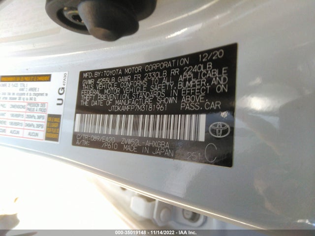 2021 Toyota Prius, VIN: JTDKAMFP7M3181961