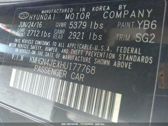 2017 Genesis G80, VIN: KMHGN4JEXHU177768