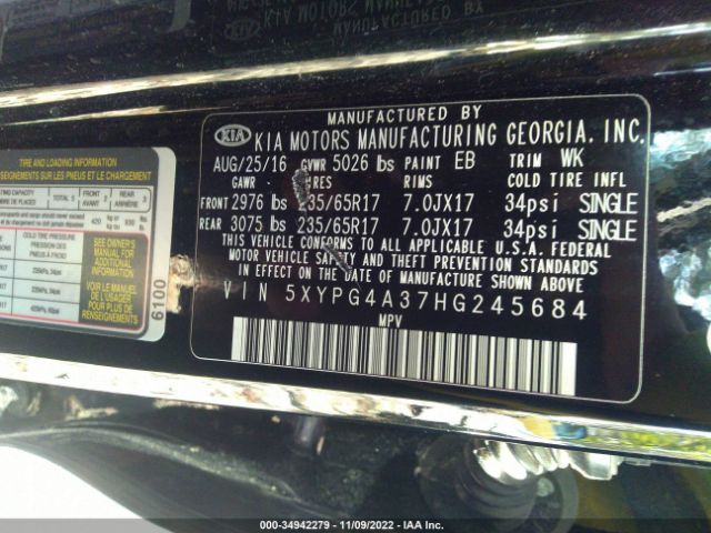 5XYPG4A37HG245684 KIA SORENTO LX
