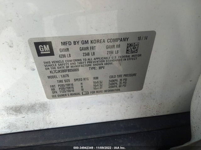 2015 Chevrolet Trax, VIN: KL7CJKSB0FB056809