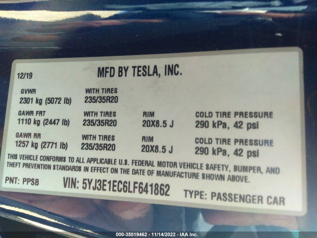 Tesla MODEL 3 2020 5YJ3E1EC6LF641862 Image 10