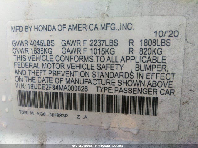 2021 Acura ILX, VIN: 19UDE2F84MA000628