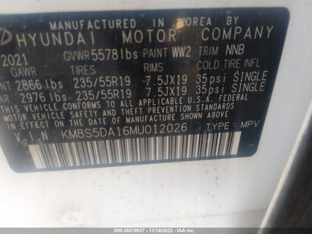 2021 Hyundai Santa Fe, VIN: KM8S5DA16MU012026